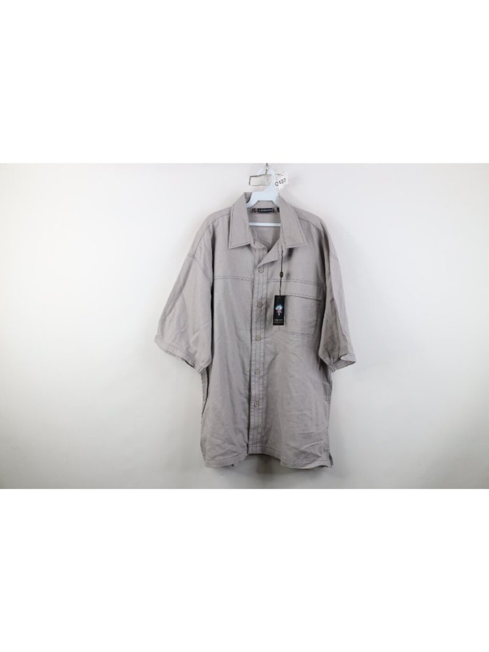 Deadstock Vintage 90s Streetwear Mens XL Linen Blend Baggy Fit Button Shirt Gray